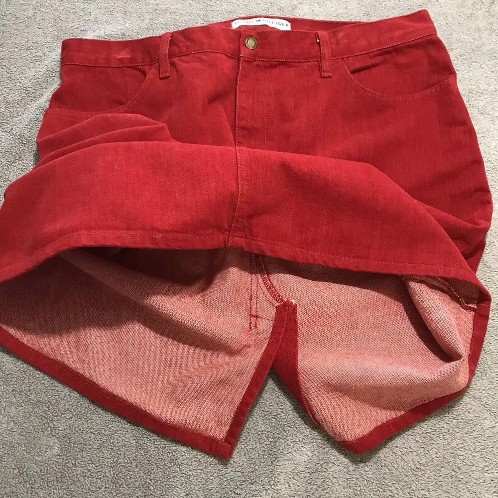 Vintage‎ Tommy Hilfiger Red Jean Skirt Women's Faux Suede 36" Waist Size 16 - Picture 14 of 14